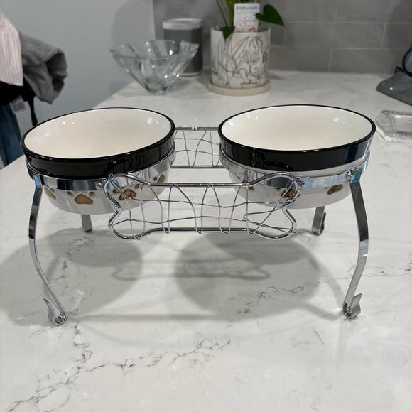 PLAY ON | Ceramic Food Bowl with Iron Stand Set | Medium Size Pets | Bundle - Picture 1 of 4